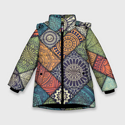 Куртка зимняя для девочки Mandala-pattern, цвет: 3D-черный