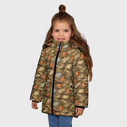 Куртка зимняя для девочки Гвоздики, золотой лавр, ленточки, цвет: 3D-светло-серый — фото 2