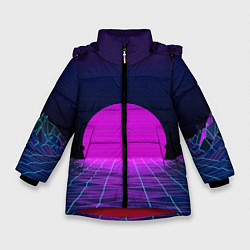 Куртка зимняя для девочки Закат розового солнца Vaporwave Психоделика, цвет: 3D-красный