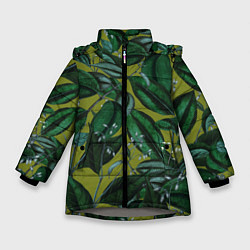 Куртка зимняя для девочки Цветы Тёмная Листва, цвет: 3D-светло-серый