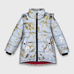Куртка зимняя для девочки Цветы Золотые Листья, цвет: 3D-красный