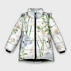 Куртка зимняя для девочки Цветы Утонченные и Яркие, цвет: 3D-черный