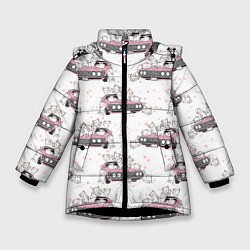 Куртка зимняя для девочки Коты на автомобиле Паттерн, цвет: 3D-черный