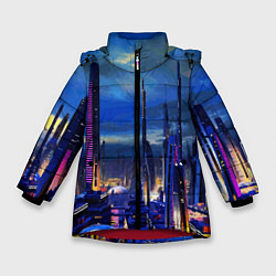 Зимняя куртка для девочки Город будущего Неон