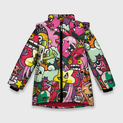 Куртка зимняя для девочки Веселые монстрики - чудики, цвет: 3D-красный