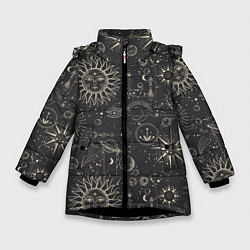 Зимняя куртка для девочки Небесные тела, созвездия, солнце, космос, мистика