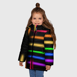 Куртка зимняя для девочки Неоновое свечение Minimalism Neon, цвет: 3D-черный — фото 2