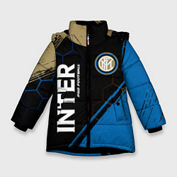 Куртка зимняя для девочки INTER Pro Football Краска, цвет: 3D-черный