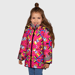 Куртка зимняя для девочки Розовый абстрактный современный узор, цвет: 3D-красный — фото 2