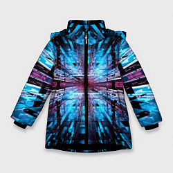 Куртка зимняя для девочки Неоновый информационный голограммный туннель, цвет: 3D-черный