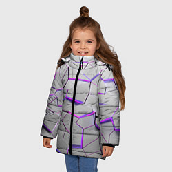 Куртка зимняя для девочки 3д плиты - белый неон, цвет: 3D-черный — фото 2