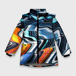 Куртка зимняя для девочки Abstraction expressive pattern, цвет: 3D-светло-серый