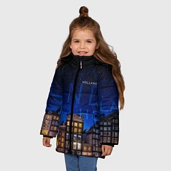 Куртка зимняя для девочки Голландия в ночи, цвет: 3D-черный — фото 2