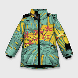 Куртка зимняя для девочки Цветы В Джунглях, цвет: 3D-черный