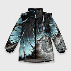 Куртка зимняя для девочки Черно-бирюзовый фрактал Абстракция, цвет: 3D-светло-серый