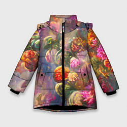 Куртка зимняя для девочки Цветущий сад, цвет: 3D-черный