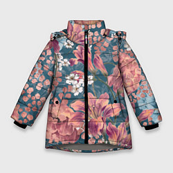 Куртка зимняя для девочки Цветы Золотого Цвета, цвет: 3D-светло-серый