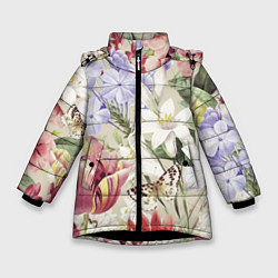 Куртка зимняя для девочки Цветы Утренний Букет Лилий, цвет: 3D-черный