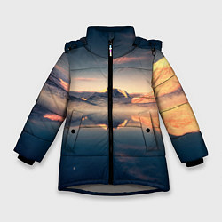 Куртка зимняя для девочки Горы озеро, цвет: 3D-светло-серый