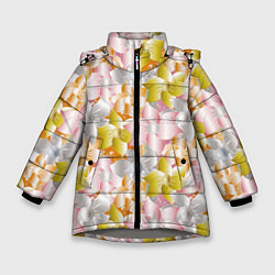 Куртка зимняя для девочки Абстрактные узоры цветы, цвет: 3D-светло-серый