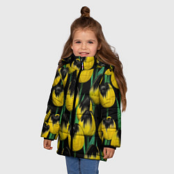 Куртка зимняя для девочки Цветы Желтые Тюльпаны, цвет: 3D-красный — фото 2