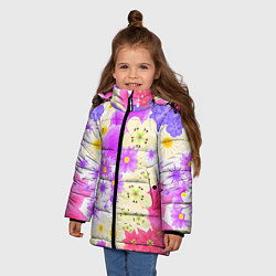Куртка зимняя для девочки ЦВЕТОЧНАЯ МОЗАИКА РОМАШКИ, РОЗЫ, ПЕТУНЬИ, цвет: 3D-красный — фото 2