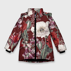 Куртка зимняя для девочки Цветы Красного Мака, цвет: 3D-черный