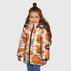 Куртка зимняя для девочки PIZZA DONUT BURGER FRIES ICE CREAM pattern, цвет: 3D-светло-серый — фото 2
