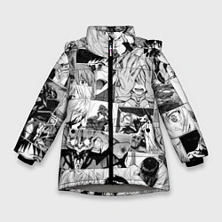 Куртка зимняя для девочки Евангелион паттерн, цвет: 3D-светло-серый