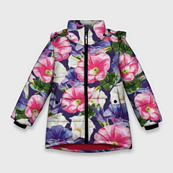 Куртка зимняя для девочки Цветы Петунии, цвет: 3D-красный
