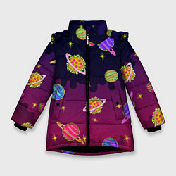 Куртка зимняя для девочки Pizza in Space, цвет: 3D-черный