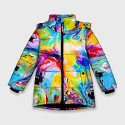 Куртка зимняя для девочки Неоновые всплески красок Лето Neon splashes of col, цвет: 3D-черный