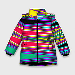 Куртка зимняя для девочки Разноцветный радужный полосатый принт, цвет: 3D-черный