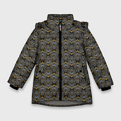Куртка зимняя для девочки Классические строгие узоры, цвет: 3D-светло-серый