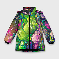 Куртка зимняя для девочки Токсичный принт, цвет: 3D-черный