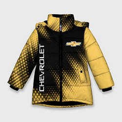 Куртка зимняя для девочки Символ и надпись CHEVROLET на фоне с Halftone эффе, цвет: 3D-черный