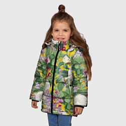 Куртка зимняя для девочки Цветы Сирень и Белые Бегонии, цвет: 3D-светло-серый — фото 2