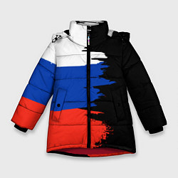 Куртка зимняя для девочки Российский триколор на темном фоне, цвет: 3D-красный