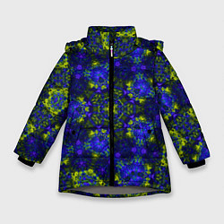 Куртка зимняя для девочки Абстрактный зелено-синий узор Звезда, цвет: 3D-светло-серый