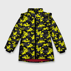 Куртка зимняя для девочки Камуфляж Пиксельный Чёрно-Жёлтый, цвет: 3D-красный