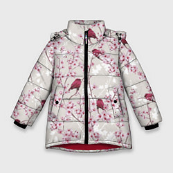 Куртка зимняя для девочки Цветы Сакуры и Птицы, цвет: 3D-красный