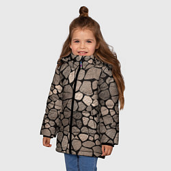 Куртка зимняя для девочки Черно-коричневая текстура камня, цвет: 3D-красный — фото 2