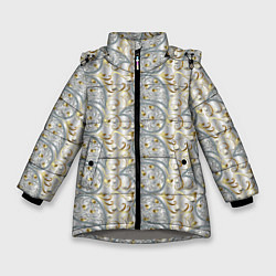 Куртка зимняя для девочки Бежевые светлые узоры, цвет: 3D-светло-серый