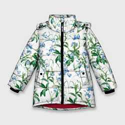 Куртка зимняя для девочки Цветы Синие Незабудки, цвет: 3D-красный