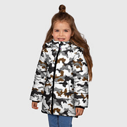 Куртка зимняя для девочки Камуфляж Чёрно-Белый Camouflage Black-White, цвет: 3D-светло-серый — фото 2
