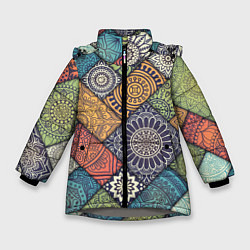 Куртка зимняя для девочки Мандала орнамент, цвет: 3D-светло-серый