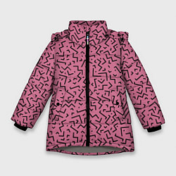 Куртка зимняя для девочки Минималистический паттерн на розовом фоне, цвет: 3D-светло-серый