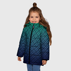Куртка зимняя для девочки Клетчатый узор на сине-зеленом градиентном фоне, цвет: 3D-светло-серый — фото 2
