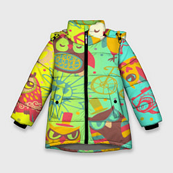 Куртка зимняя для девочки Весёлые совы, цвет: 3D-светло-серый