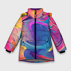 Куртка зимняя для девочки Красочные разводы Абстракция, цвет: 3D-светло-серый